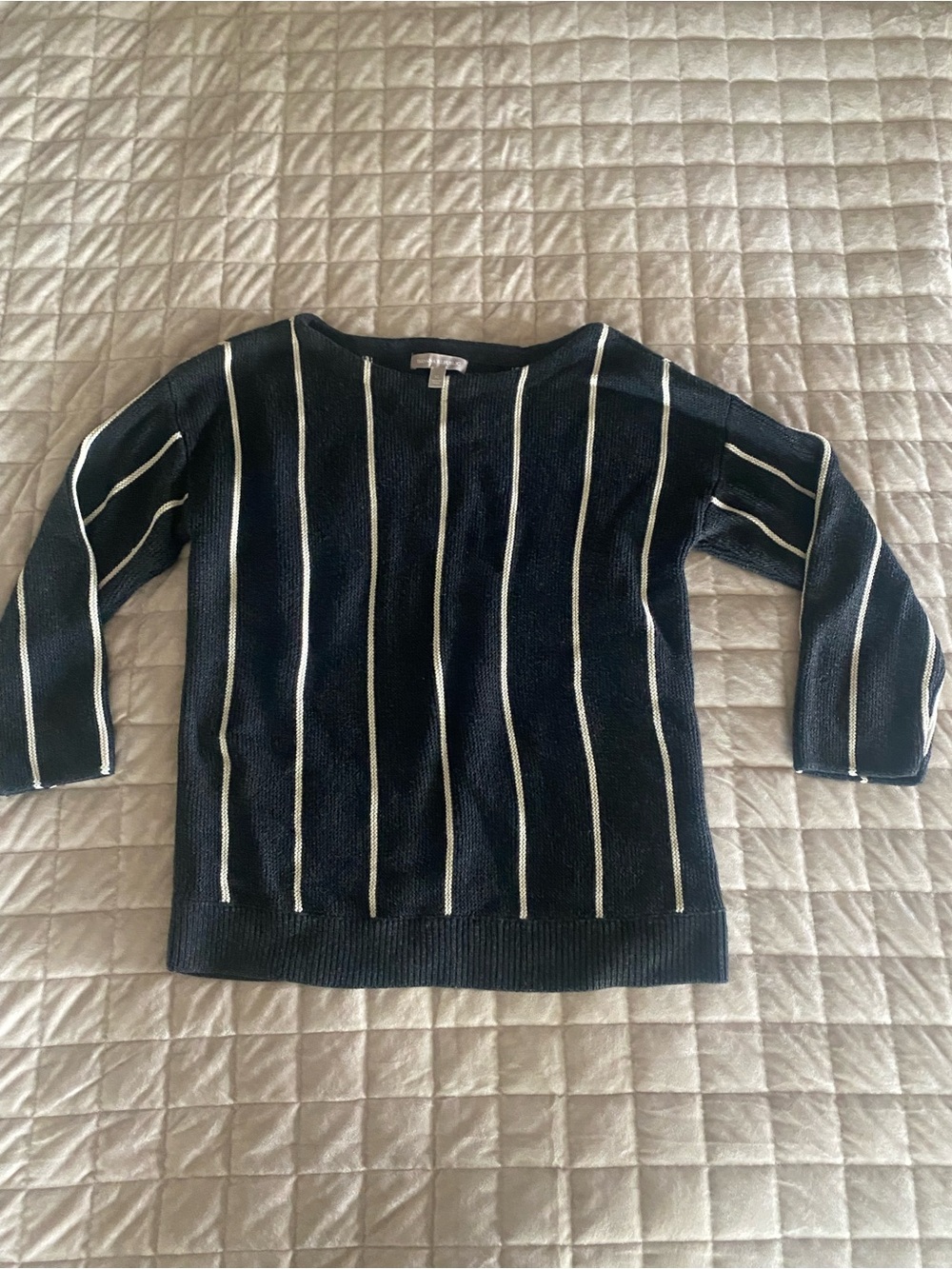 Banana Republic Grey Sweater with Cream Pinstripes